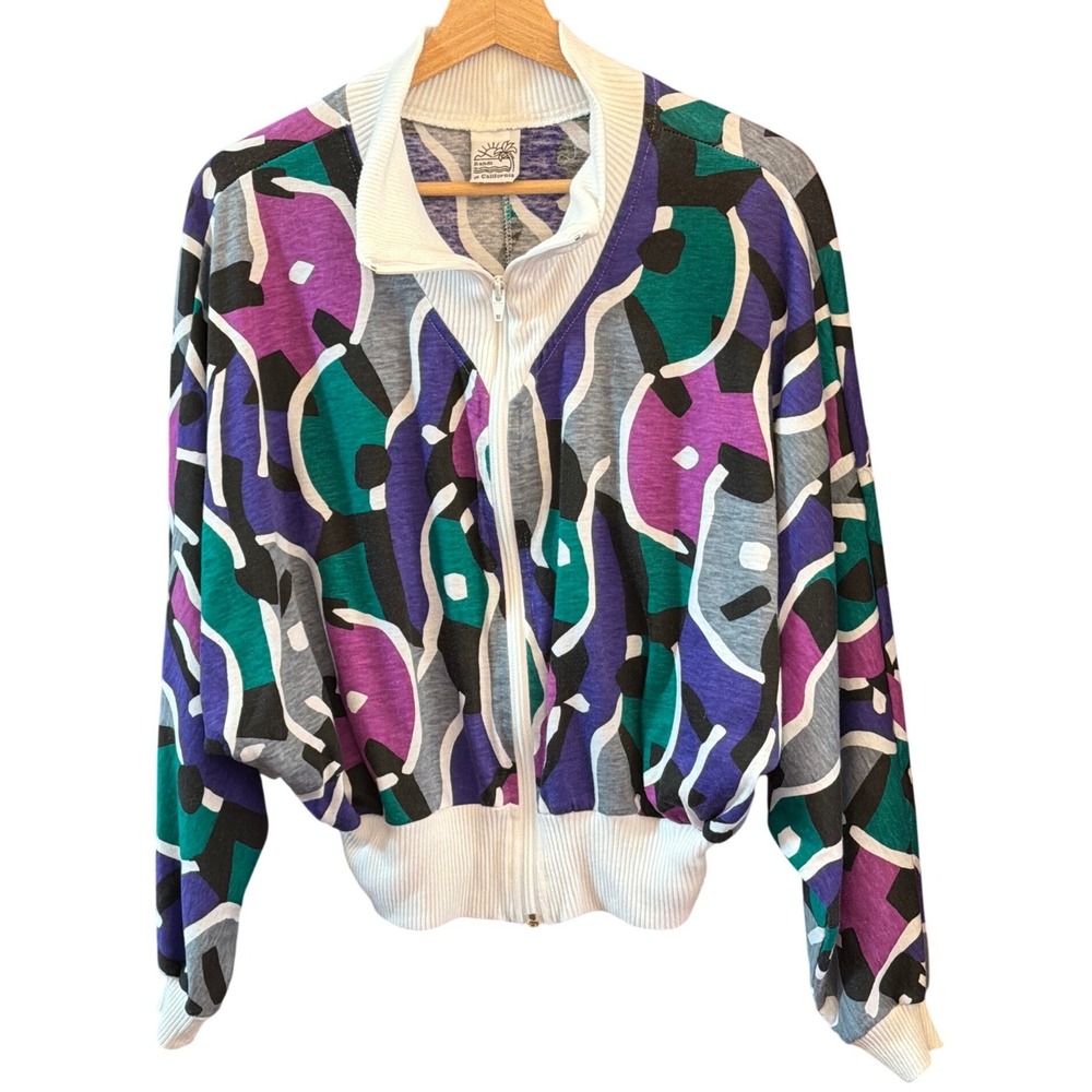 Vintage 80s Randi of California Zip Up Jacket Abstract Memphis Retro Sportswear